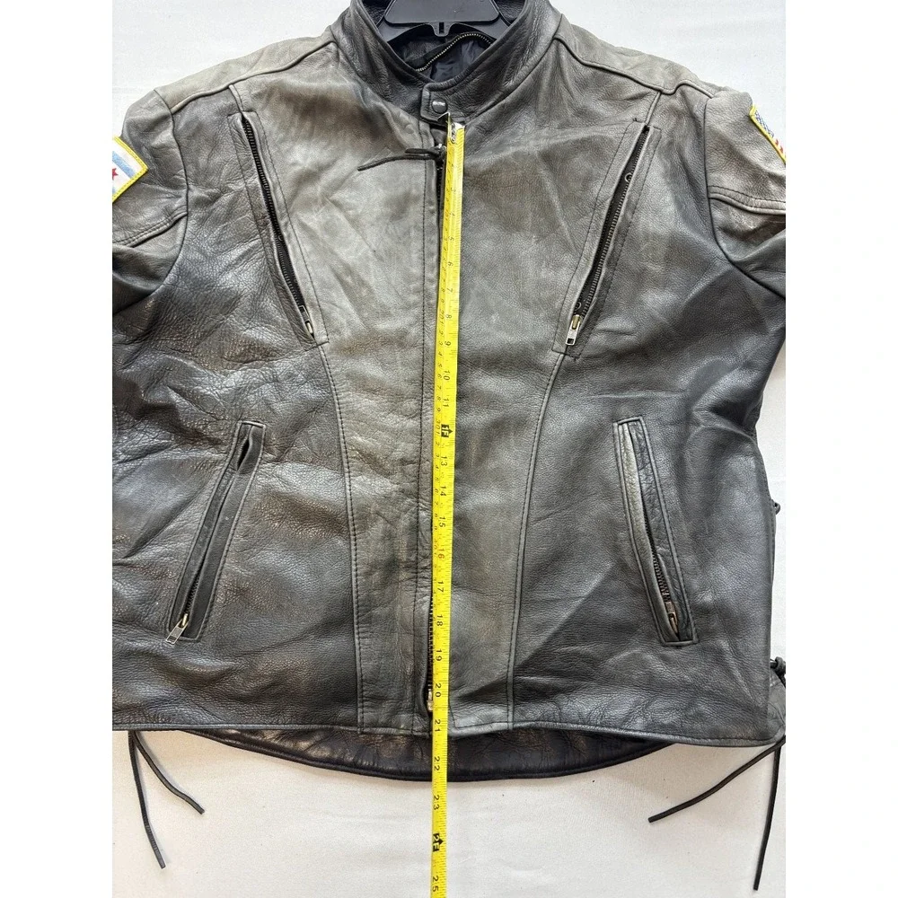 Distressed Black Leather Motorcycle Jacket Men's Laced Sides Patches Biker Coat